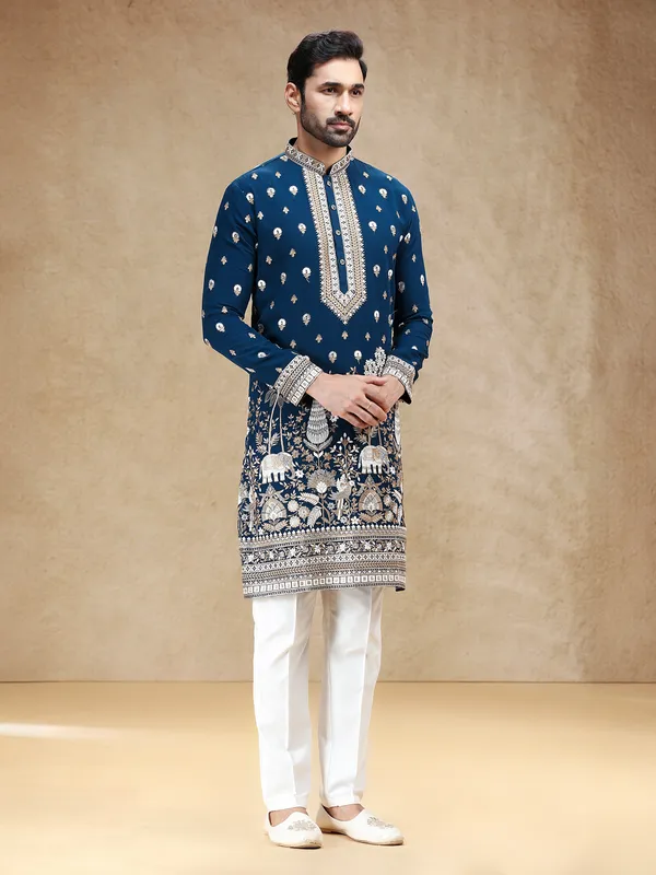 Blue georgette kurta suit with embroidery work