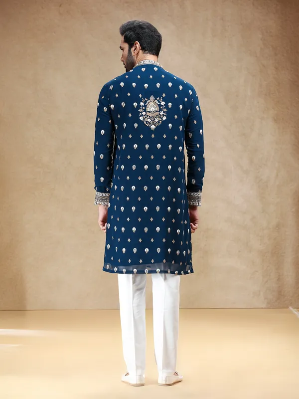 Blue georgette kurta suit with embroidery work