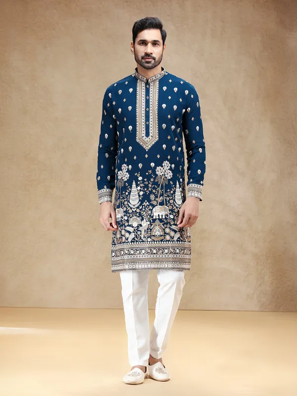 Blue georgette kurta suit with embroidery work