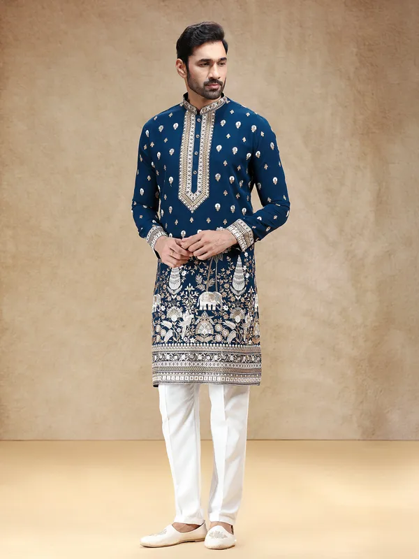Blue georgette kurta suit with embroidery work