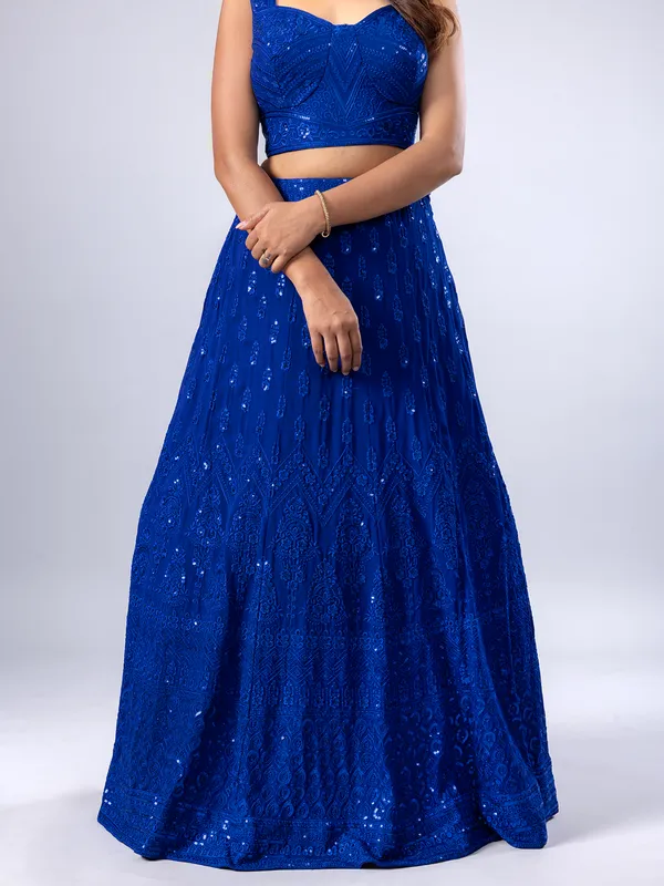 Blue georgette lehenga choli for women wedding wear