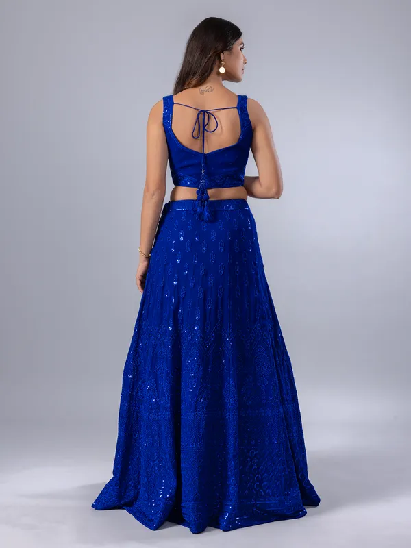 Blue georgette lehenga choli for women wedding wear