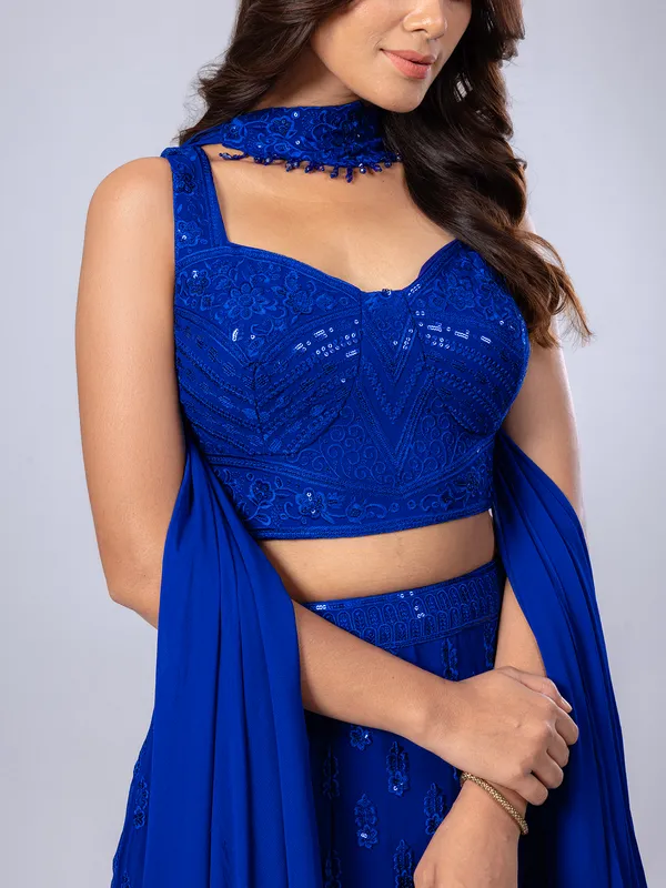 Blue georgette lehenga choli for women wedding wear