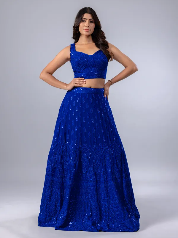Blue georgette lehenga choli for women wedding wear