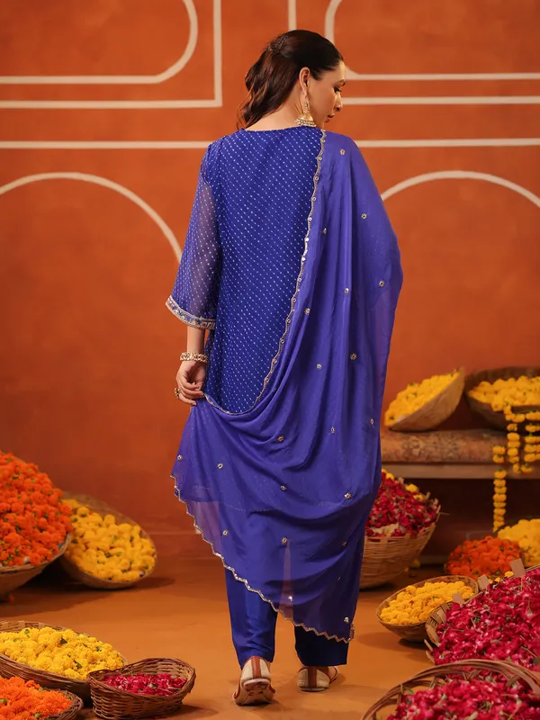 Blue georgette printed kurti set with dupatta