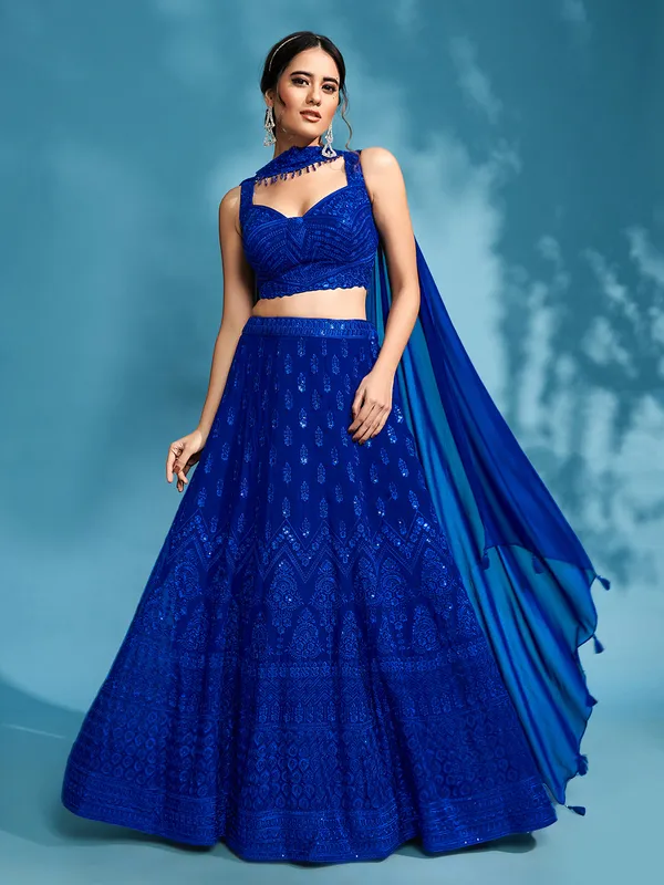 Blue georgette sweetheart neck lehenga choli