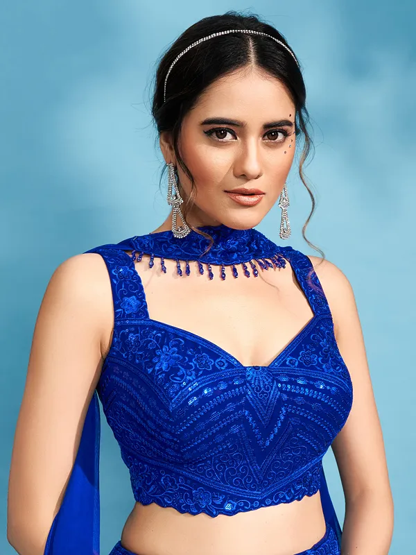 Blue georgette sweetheart neck lehenga choli