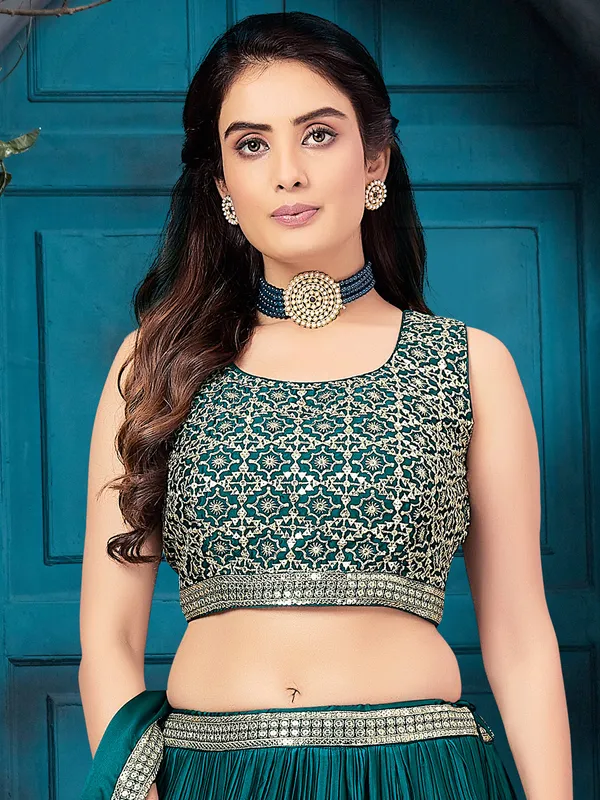 Blue georgette teal lehenga choli with dupatta