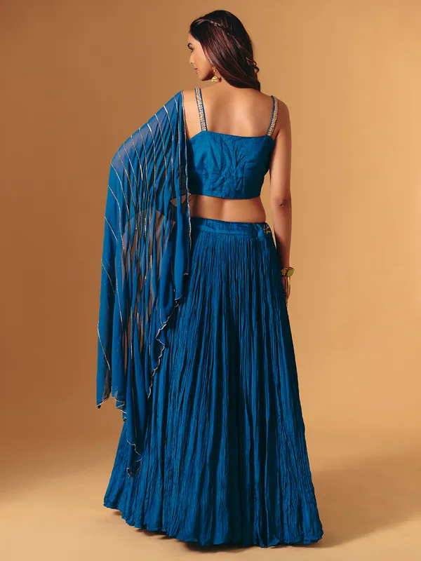 Blue georgette thread work sleeveless designer lehenga choli
