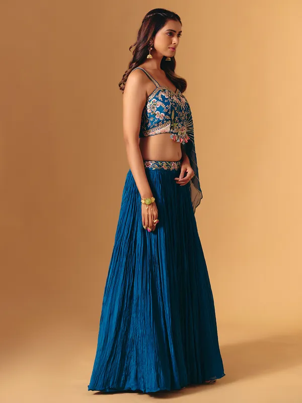 Blue georgette thread work sleeveless designer lehenga choli