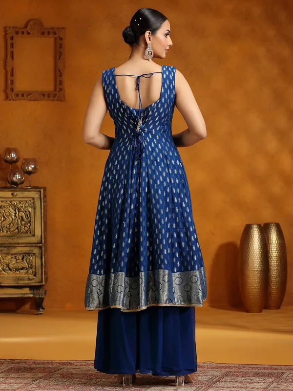 Blue georgette zari weaving palazzo suit with dupatta