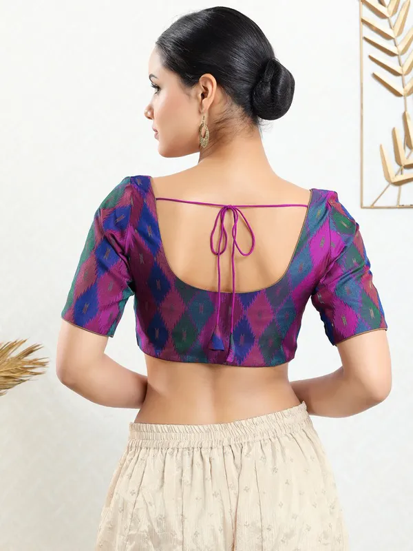 Blue jacquard ready made blouse