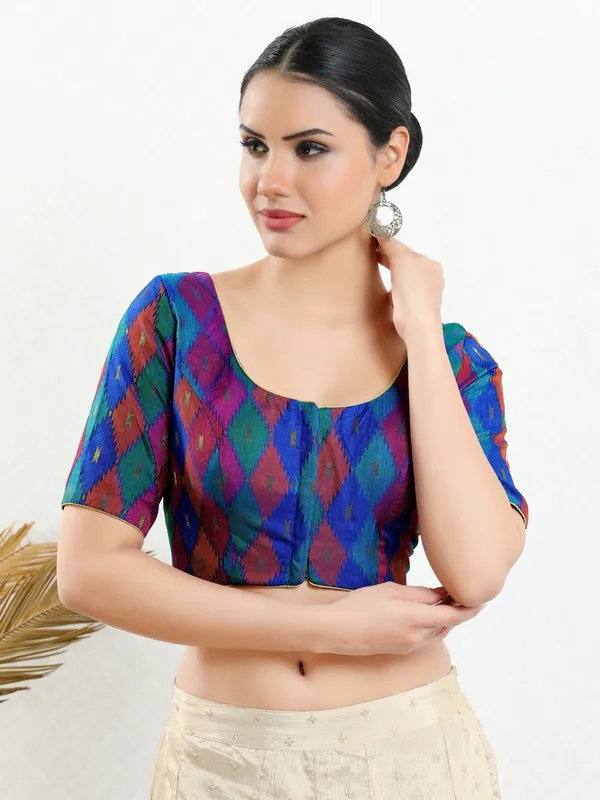 Blue jacquard ready made blouse