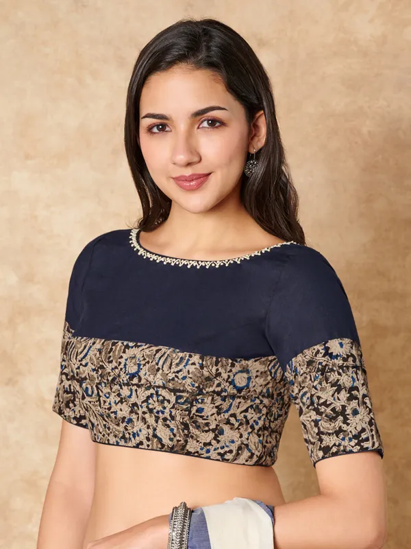 Blue kalamkari cotton ready made blouse