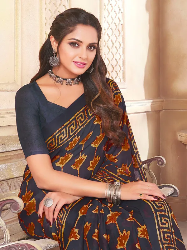 Blue latest designer festive events crepe saree