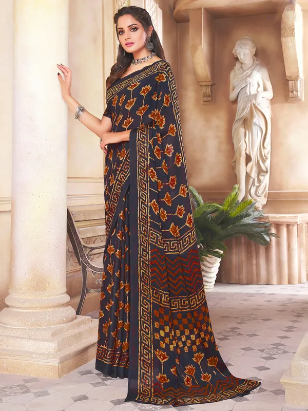 Blue latest designer festive events crepe saree
