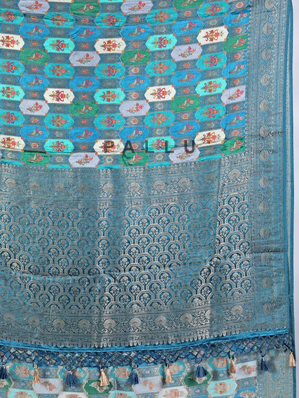 Blue modal silk saree with contrast border