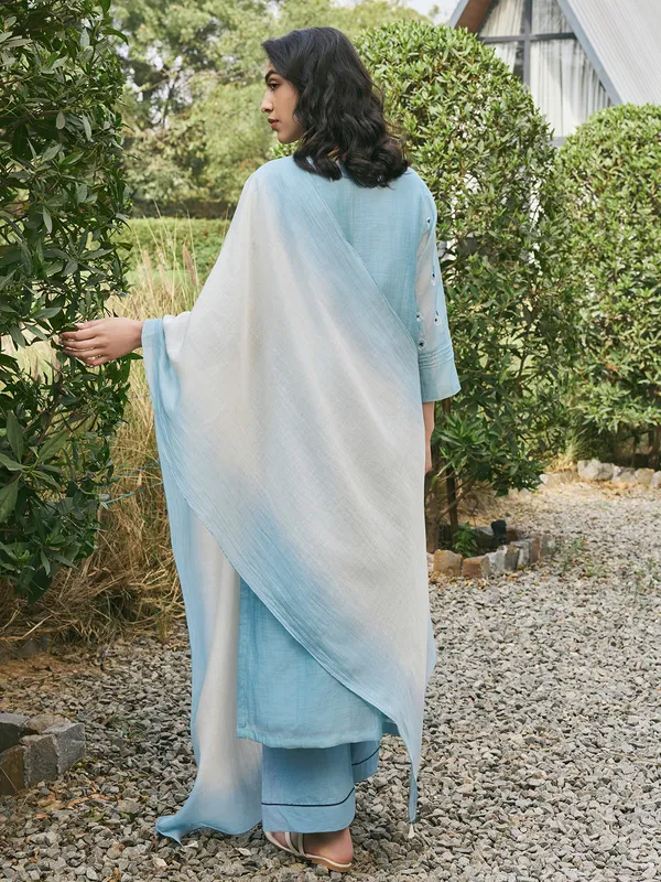 Blue muslin cotton festive wear salwar suit