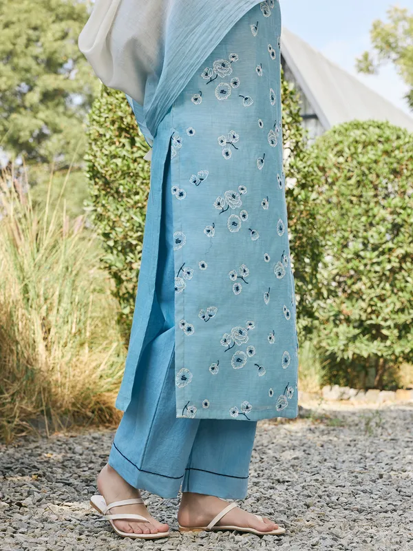 Blue muslin cotton festive wear salwar suit