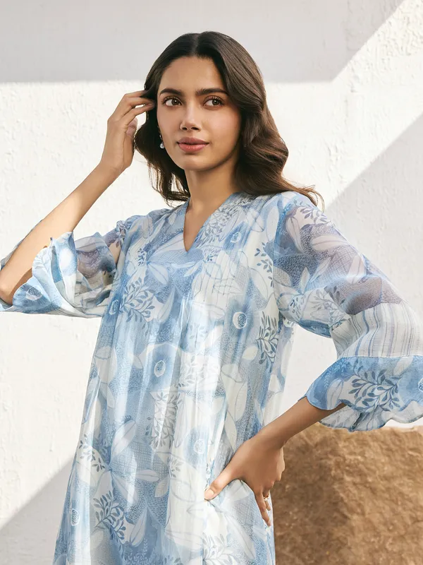 Blue muslin cotton salwar suit for women