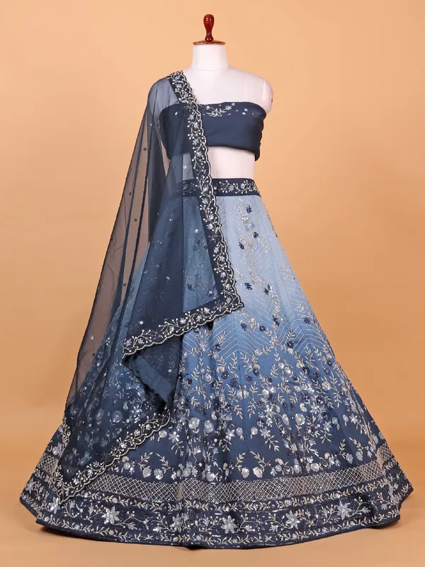 Blue ombre color scheme unstitched lehenga choli