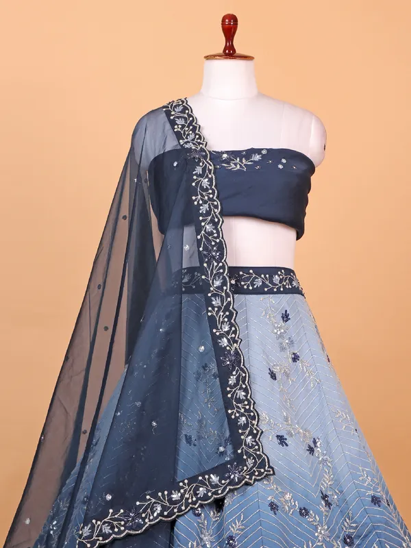 Blue ombre color scheme unstitched lehenga choli