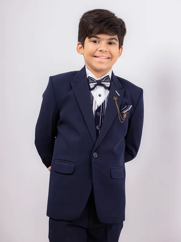 Blue one button boys coat suit design