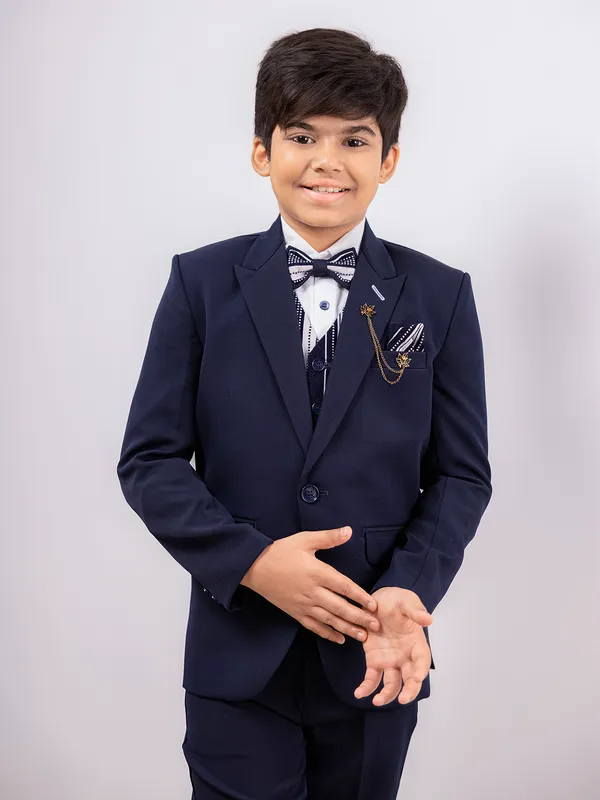 Blue one button boys coat suit design