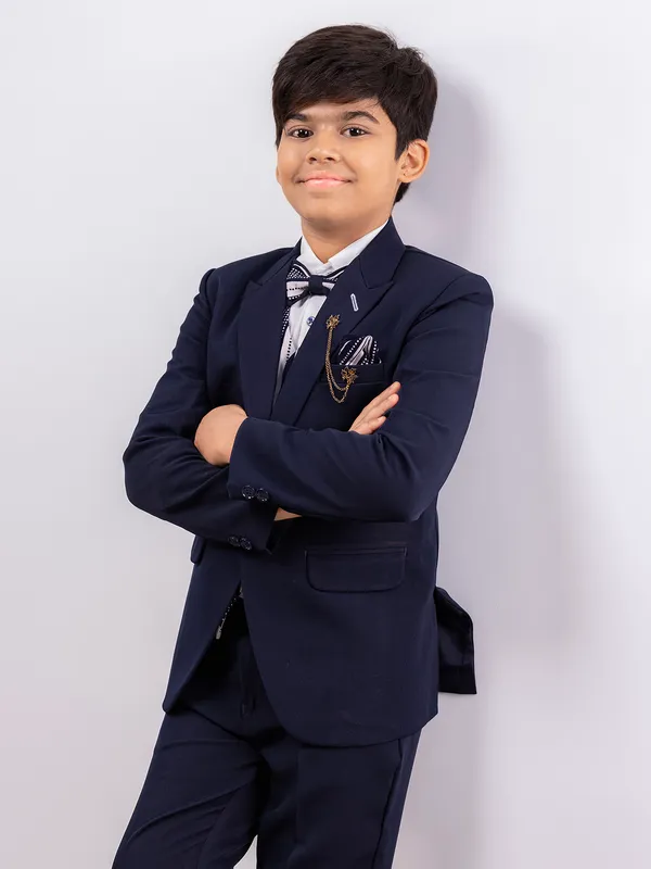 Blue one button boys coat suit design