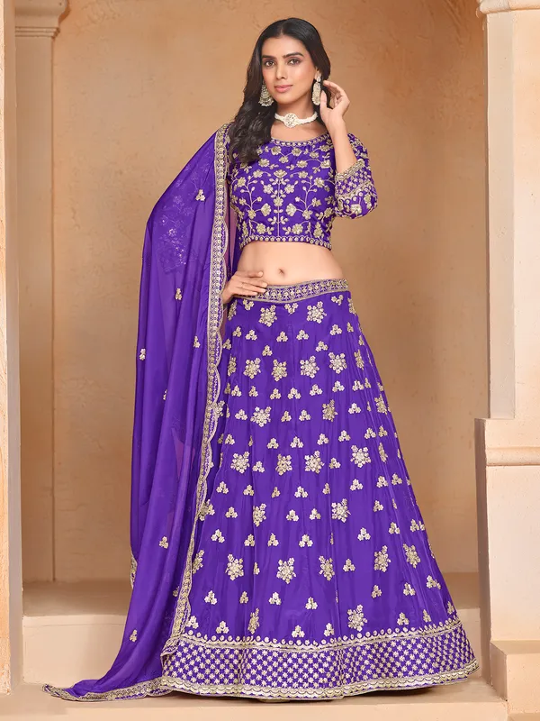 Blue organza lehenga with unstitched blouse and dupatta