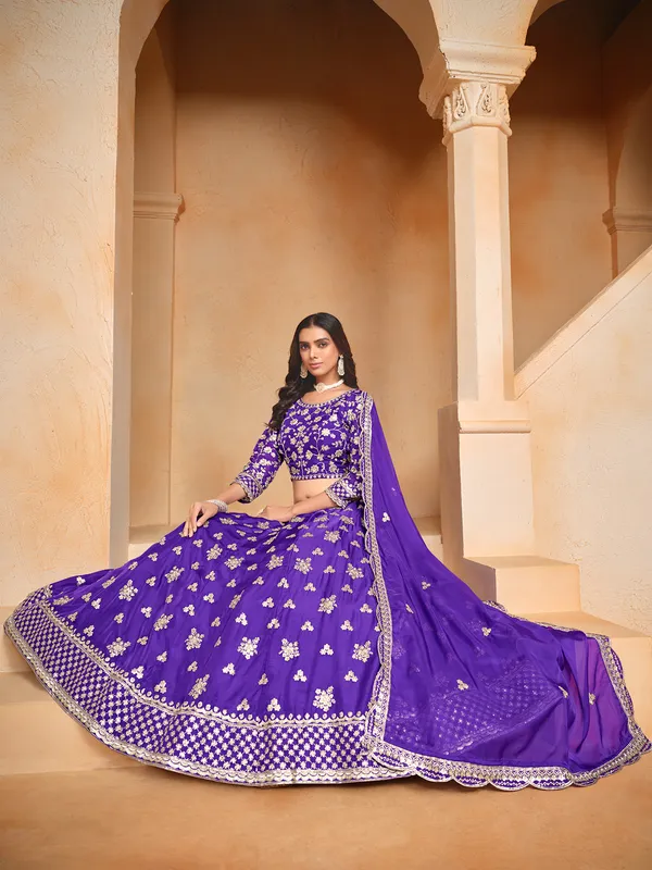 Blue organza lehenga with unstitched blouse and dupatta
