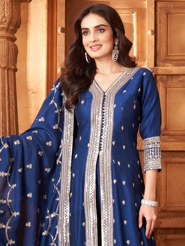 Blue pakistani palazzo suit with resham work