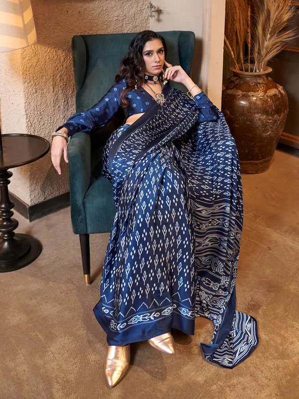 Blue patola printed crepe saree