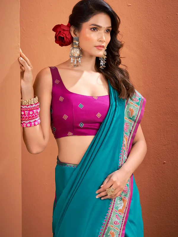 Blue patola silk saree for royal celebrations