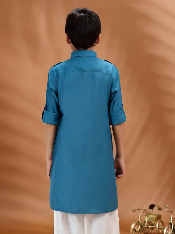Blue plain cotton kurta for family functions