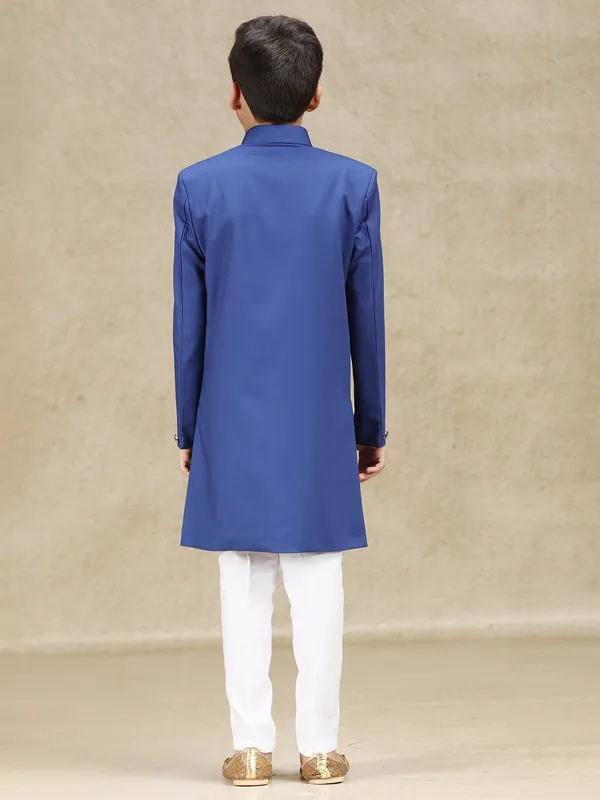 Blue plain indowestern in terryrayon