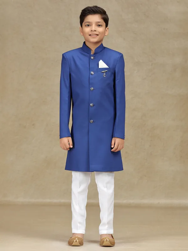Blue plain indowestern in terryrayon