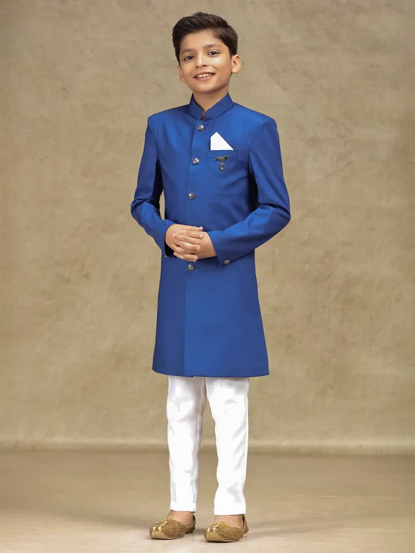 Blue plain indowestern in terryrayon