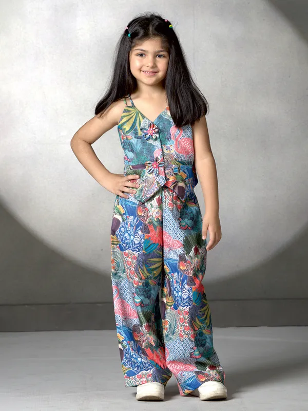 Blue printed co ord set in crepe