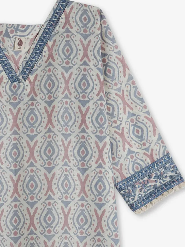 Blue printed cotton elegant kurti for women