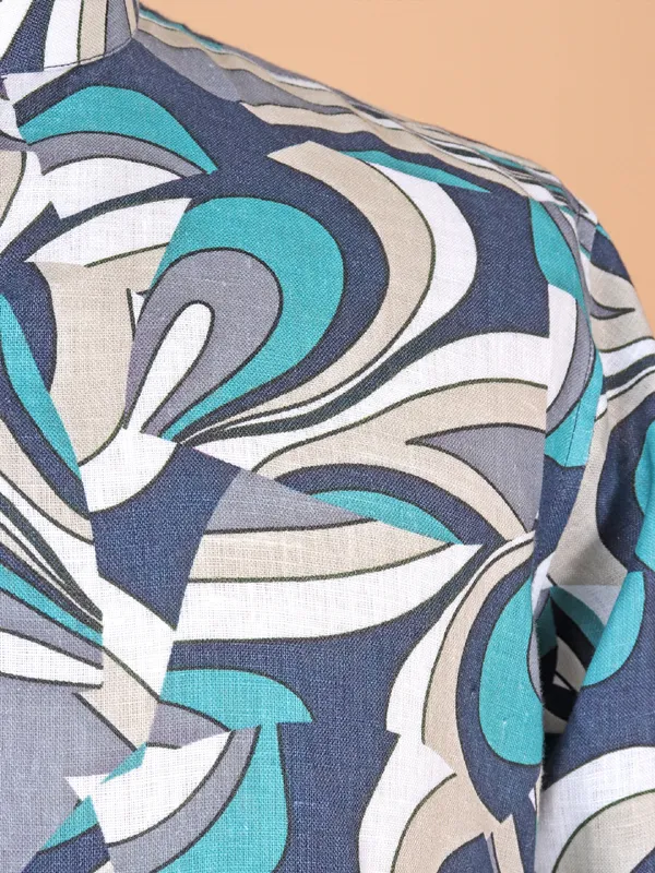 Blue printed cotton festive style kurta suit suit