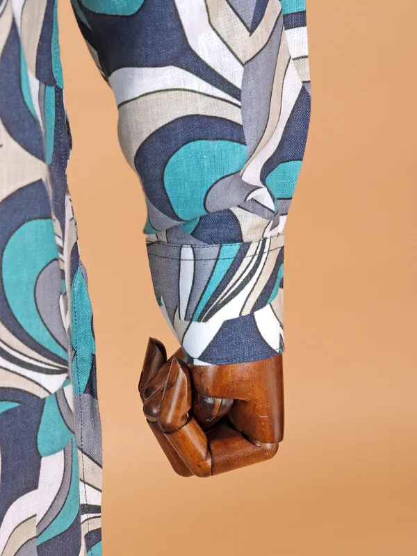 Blue printed cotton festive style kurta suit suit