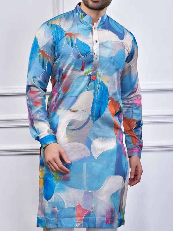 Blue printed cotton kurta suit for traditional look