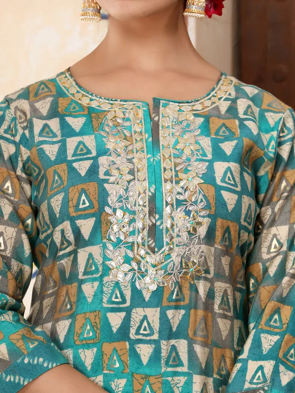 Blue printed cotton kurti set