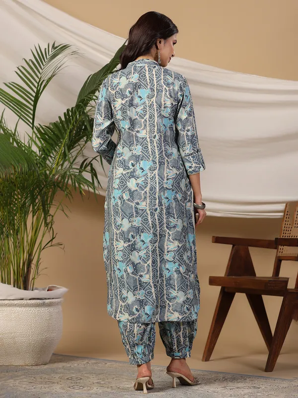 Blue printed cotton kurti with salwar