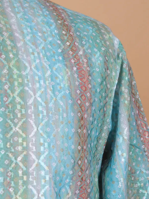 Blue printed festive kurta suit for men