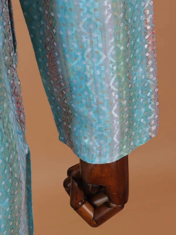 Blue printed festive kurta suit for men