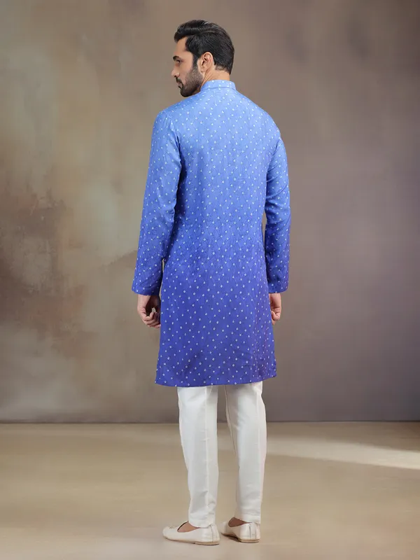 Blue printed festive wear kurta suit in soft silk