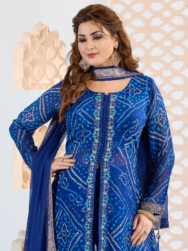 Blue printed georgette palazzo salwar suit