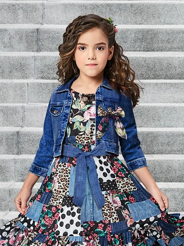 Blue printed jacket style frock